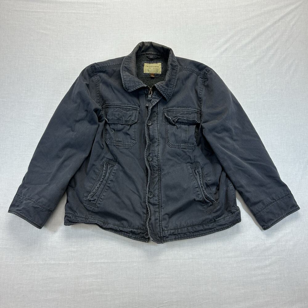 Sonoma Utility Field Jacket Mens XXL Gray Full Zip Button Pockets Farm Barn Coat